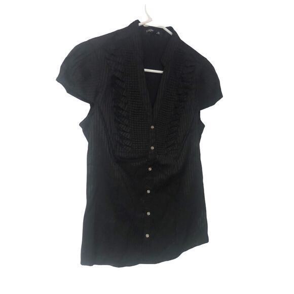 Express Womens Short Puff Sleeve Collared Button-Down Shirt‎ Black Size Medium - Picture 1 of 6